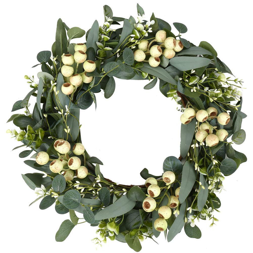 JINGHONG eucalyptus wreath for front door enhances curb appeal with vibrant greenery.