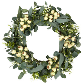 JINGHONG eucalyptus wreath for front door enhances curb appeal with vibrant greenery.