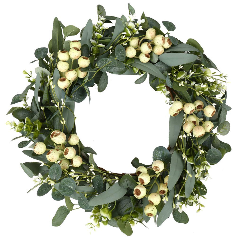 JINGHONG eucalyptus wreath for front door enhances curb appeal with vibrant greenery.