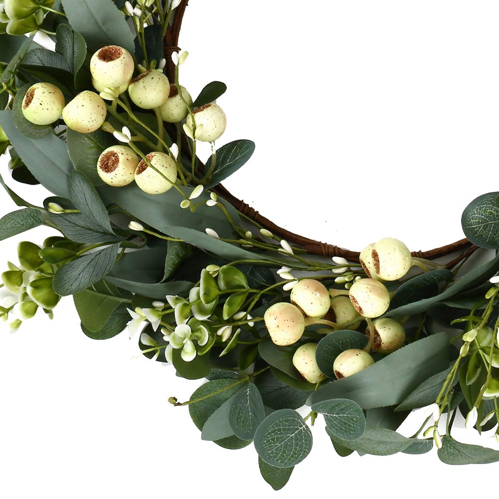 JINGHONG eucalyptus wreath in room doorway creates inviting ambiance.