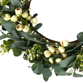 JINGHONG eucalyptus wreath in room doorway creates inviting ambiance.