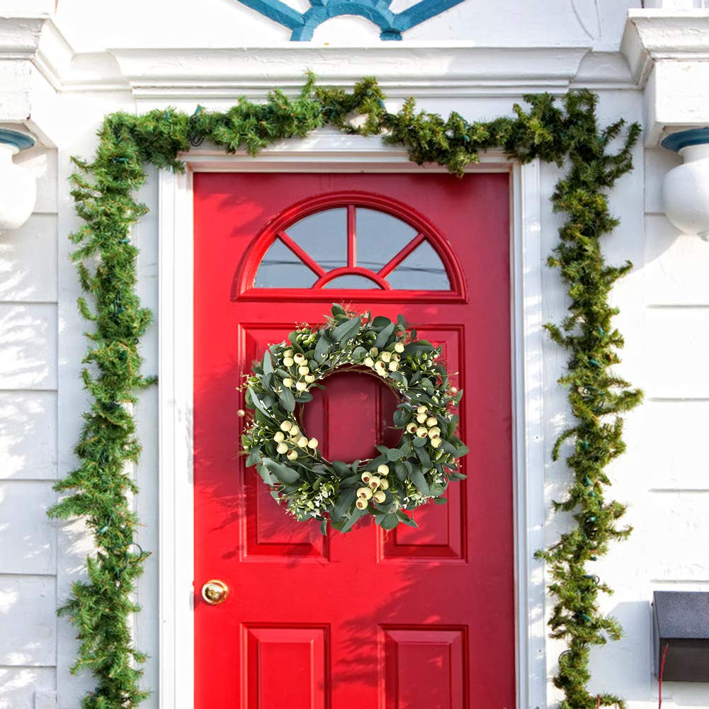 JINGHONG eucalyptus wreath styled for winter or Christmas decor.