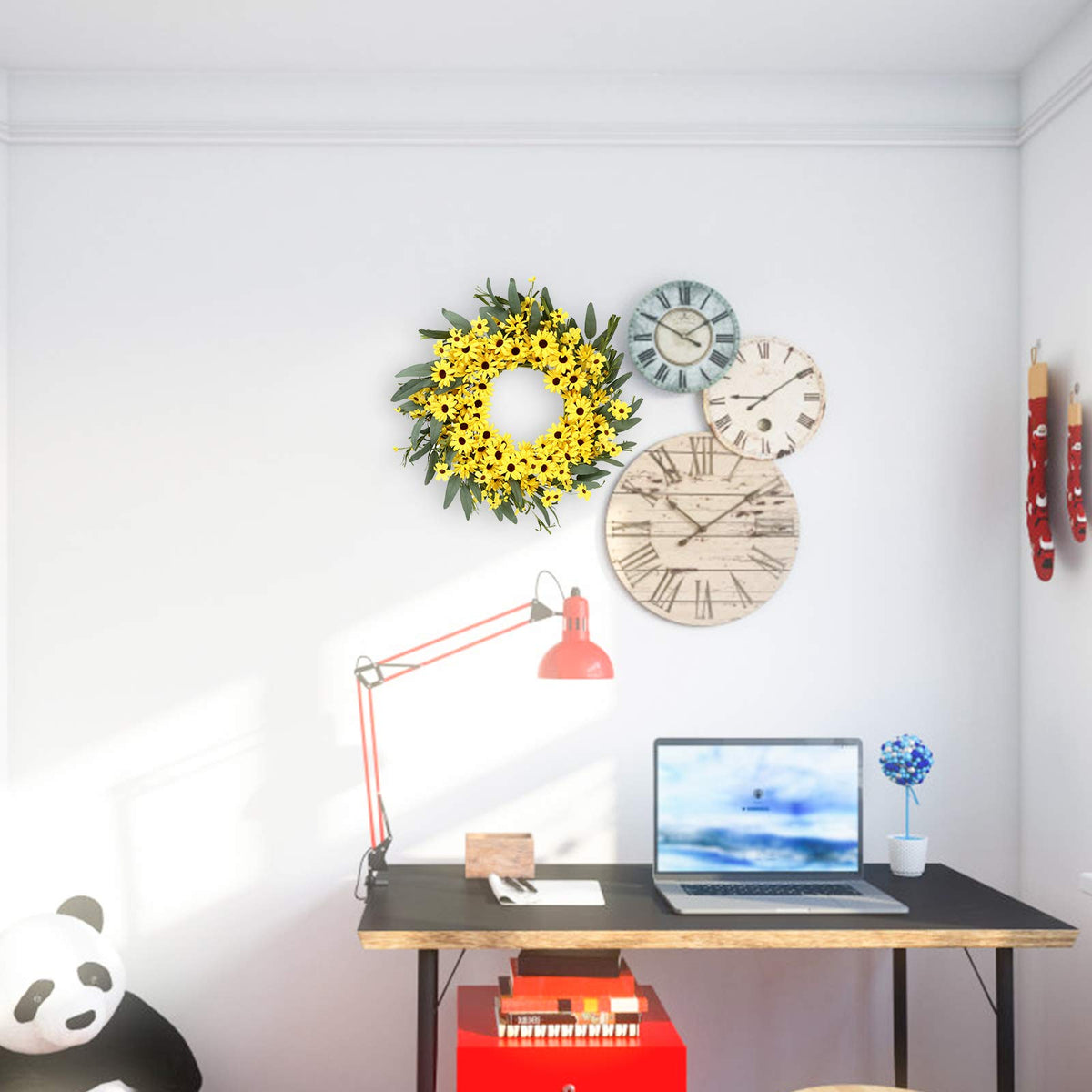 JINGHONG handmade wreath on thick wire base, easy to hang anywhere.
