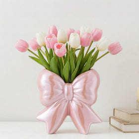 Jingmore iridescent pink bow vase with a shimmering finish for elegant bouquets