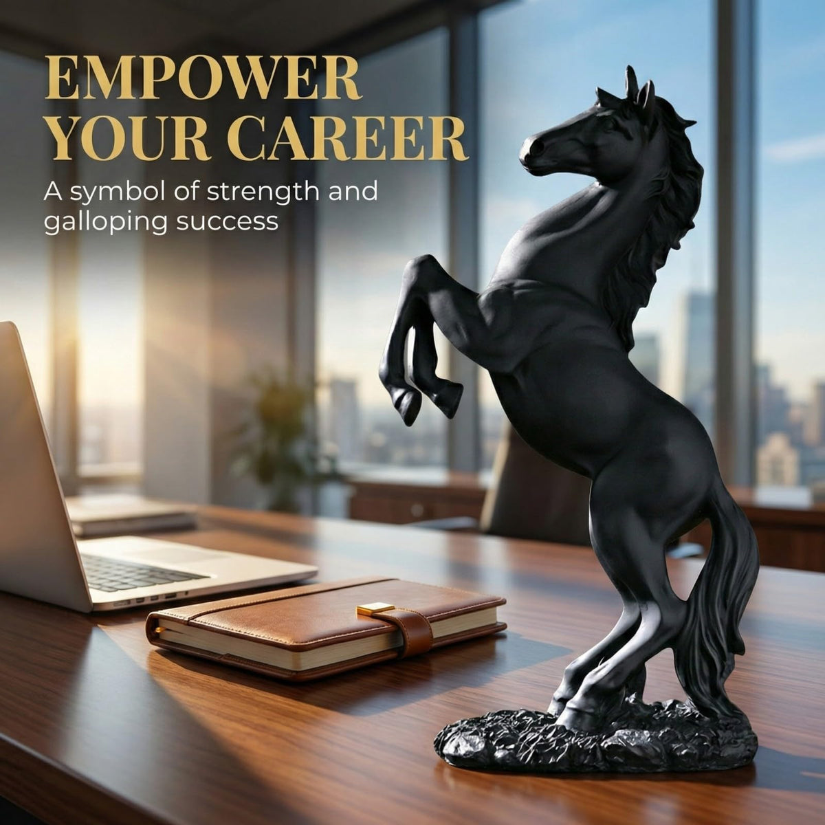 JINGTIANCD standing horse statue with matte-black finish enhances modern decor.