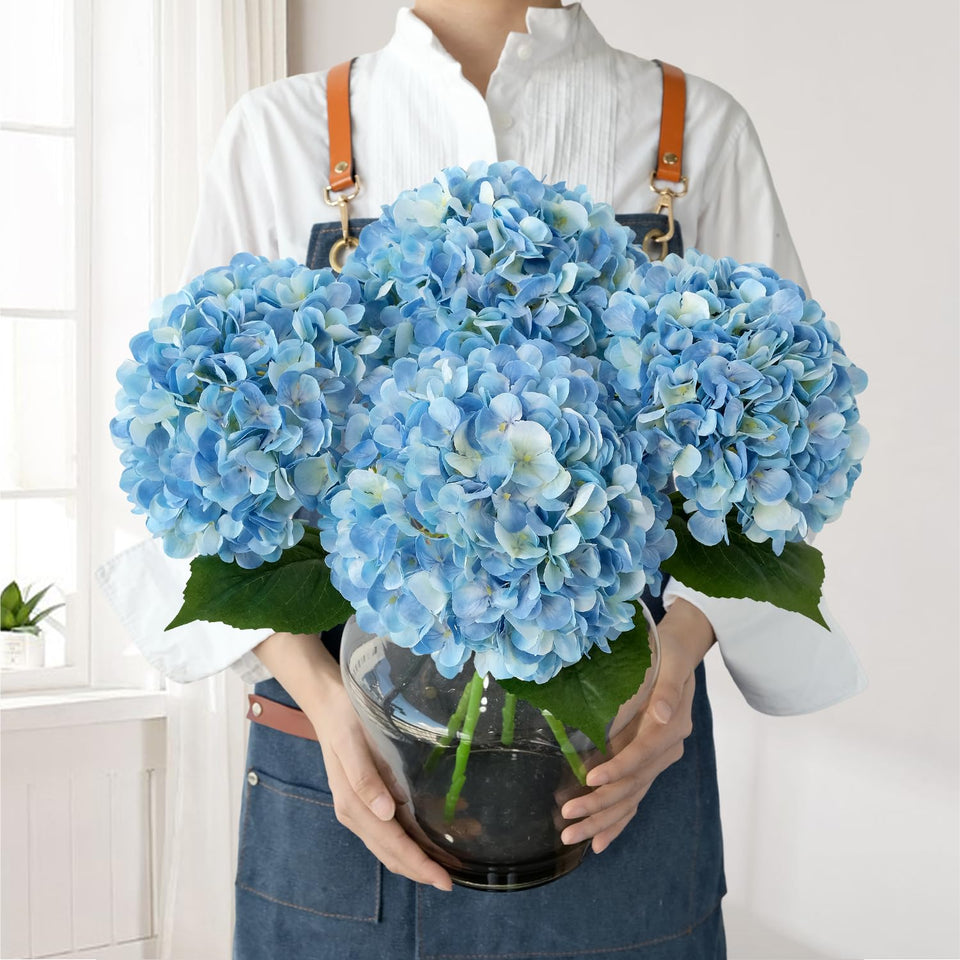 JINWOE blue hydrangea 22-inch bouquet for vibrant, long-lasting home decor