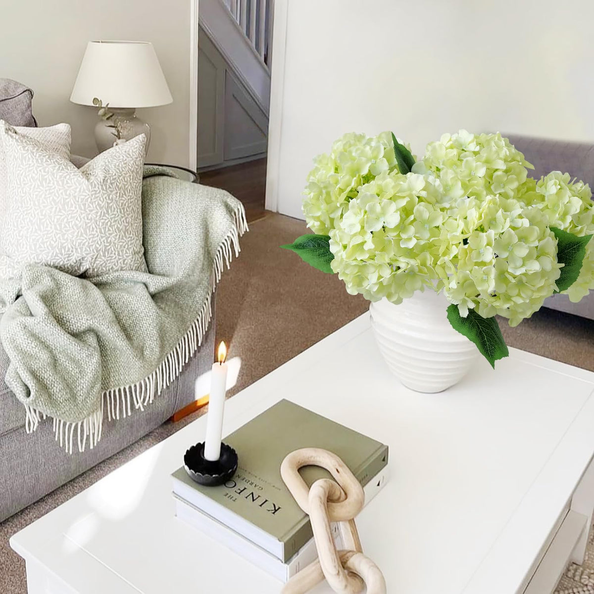 JINWOE green hydrangea flowers stem flexible for vase arrangements