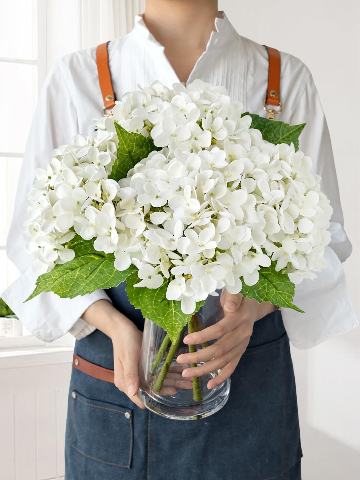 JINWOE hydrangea bouquet, 20-inch ivory white lifelike blooms for centerpieces.