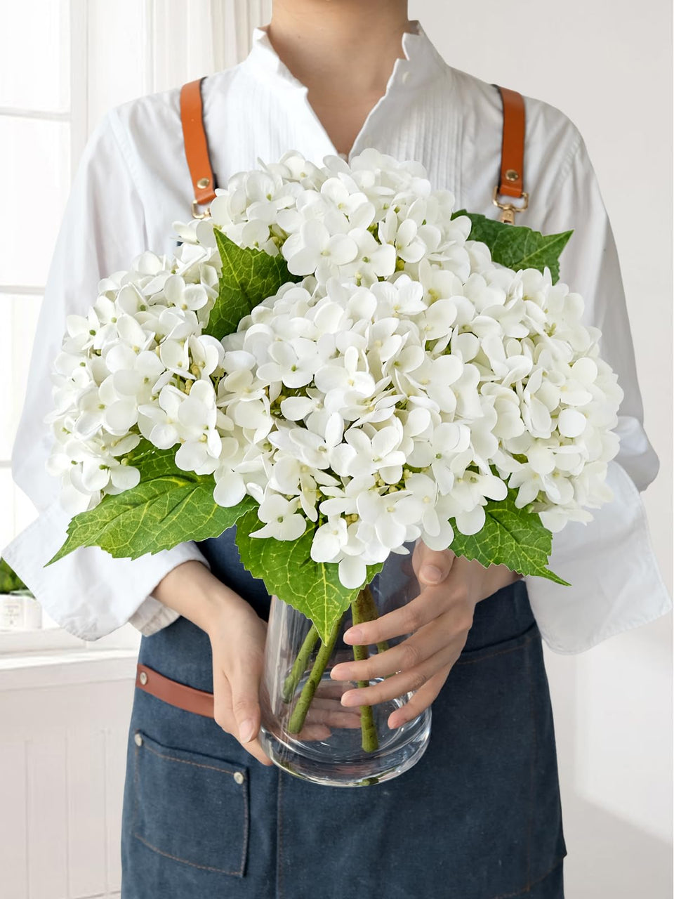 JINWOE hydrangea bouquet, 20-inch ivory white lifelike blooms for centerpieces.