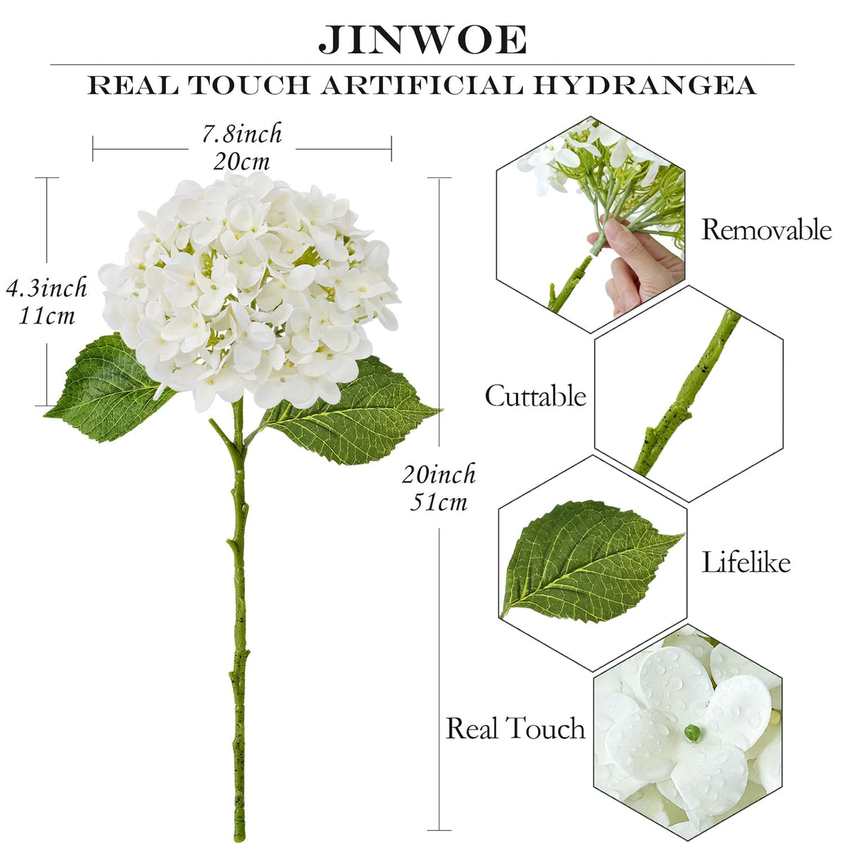 JINWOE hydrangea stems are flexible for easy vase fitting.
