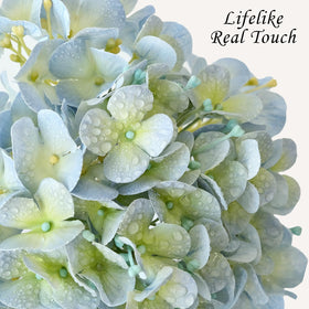JINWOE light blue hydrangea stems flexible for easy vase fitting.