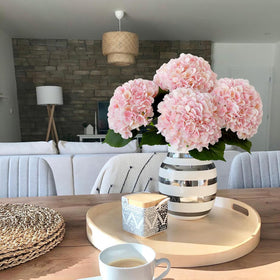 JINWOE pink hydrangea clusters offer dramatic, long-lasting décor