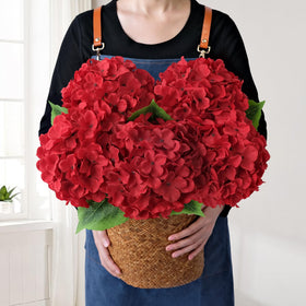 JINWOE red silk hydrangea bouquet full head for lush table decor