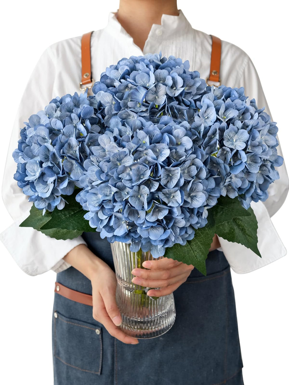 JINWOE retro blue hydrangeas, 4-piece set at 21 inches, ideal for centerpieces