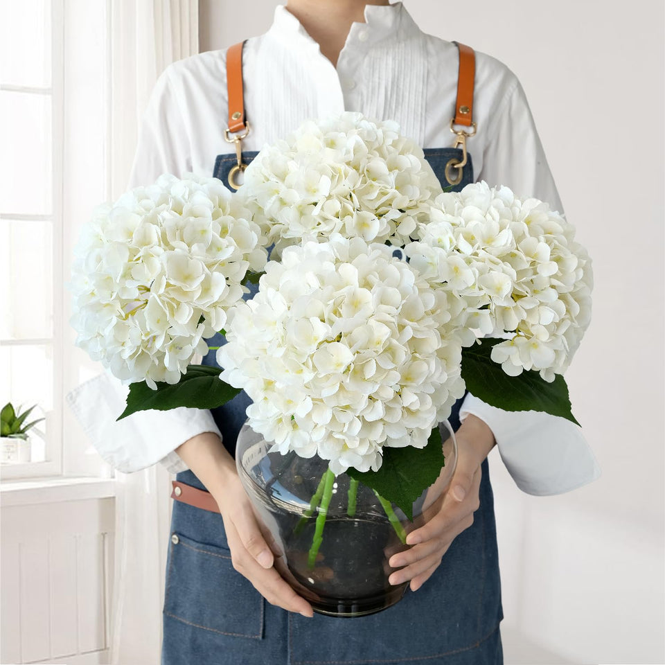 JINWOE White Hydrangea 22in flower heads for elegant centerpieces and bouquets.