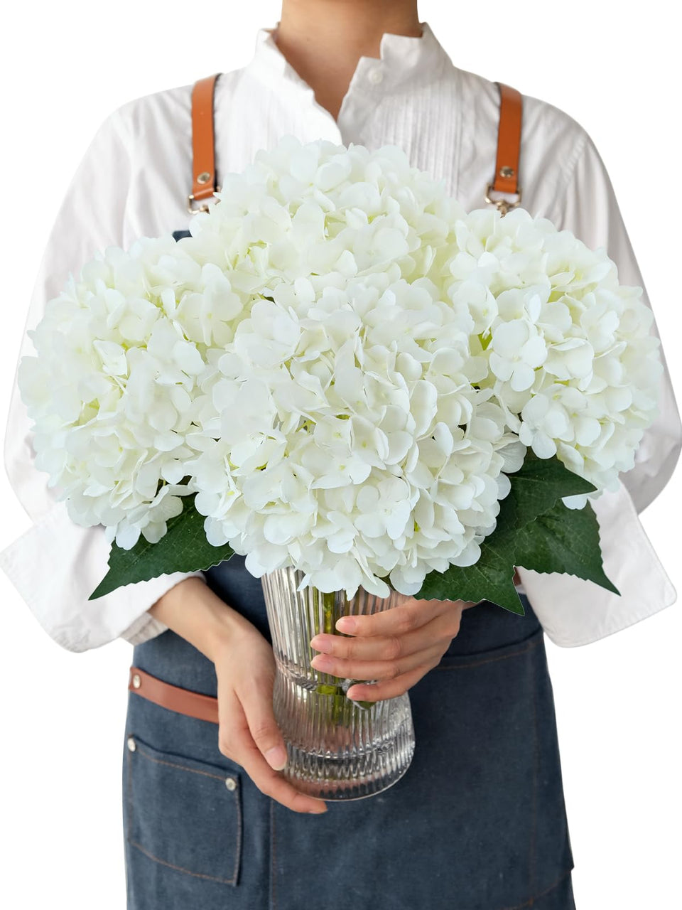 JINWOE white hydrangea flowers, 21-inch set, ideal for home decor and events