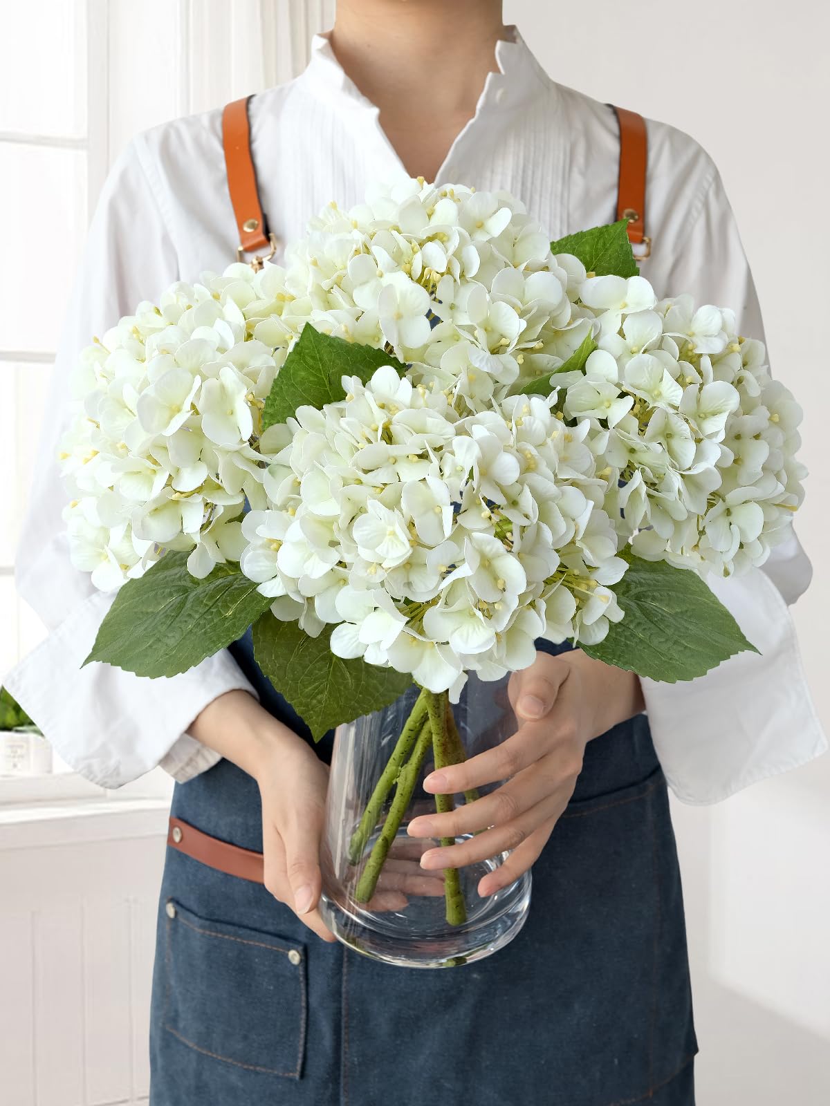 JINWOE white hydrangea bouquet 20-inch in full bloom for elegant centerpieces