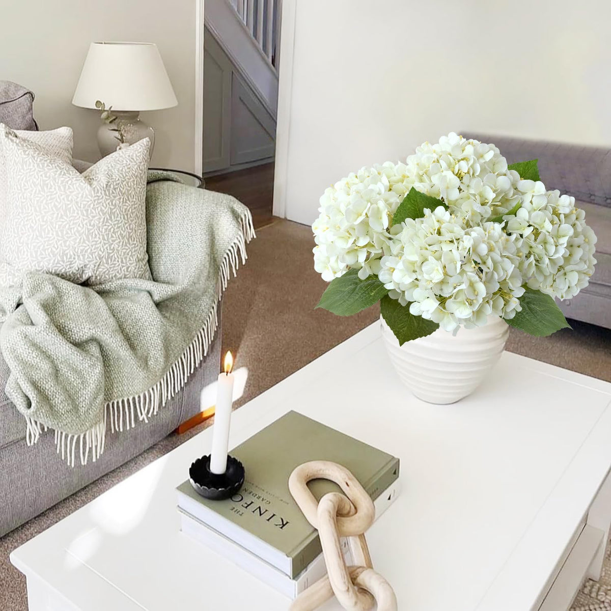 JINWOE white hydrangea stems flexible for easy shaping