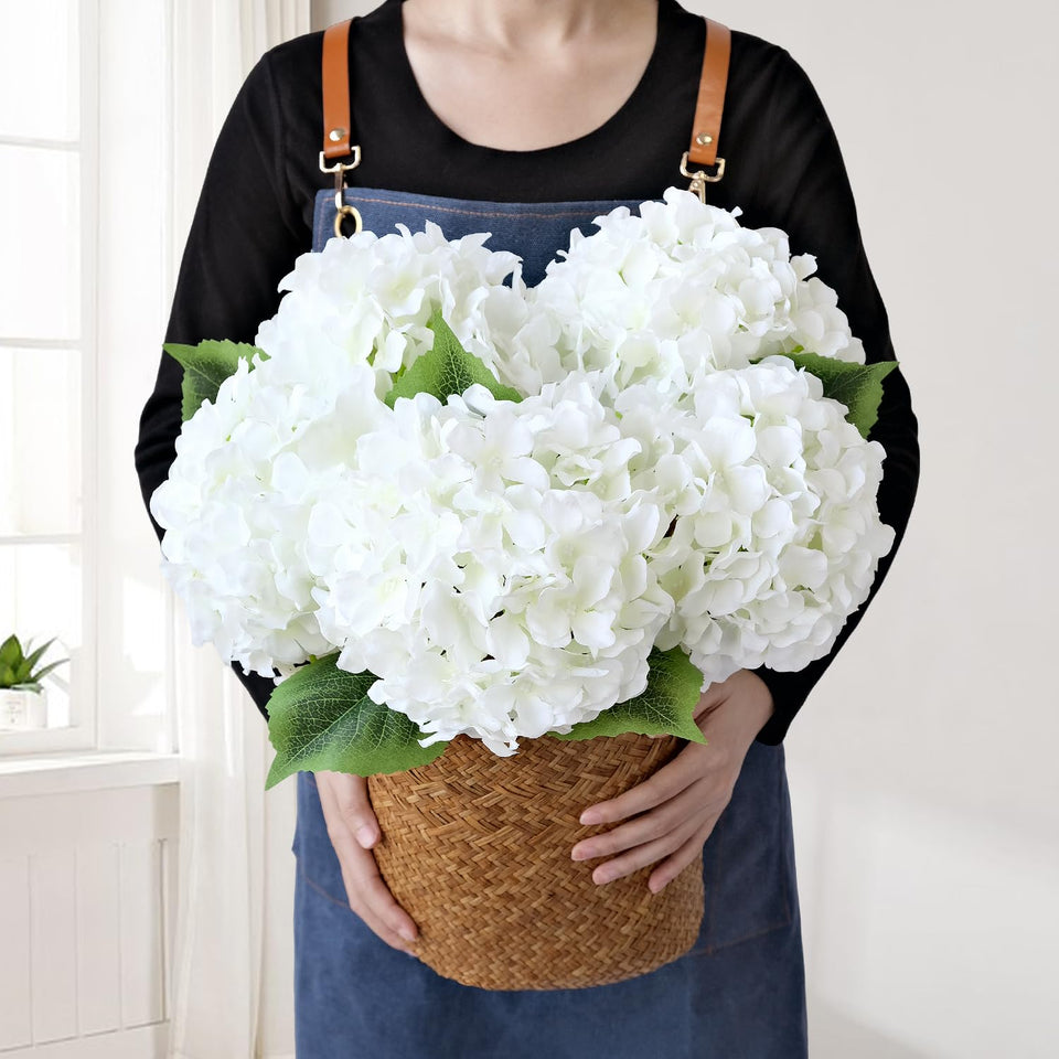 JINWOE white silk hydrangea bouquet with lush, full blooms for centerpiece decor
