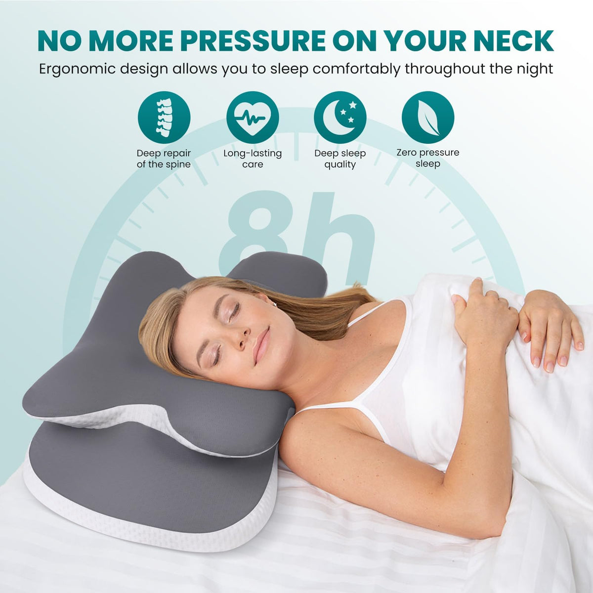 Center cavity cradle supports neck and shoulders for better alignment.