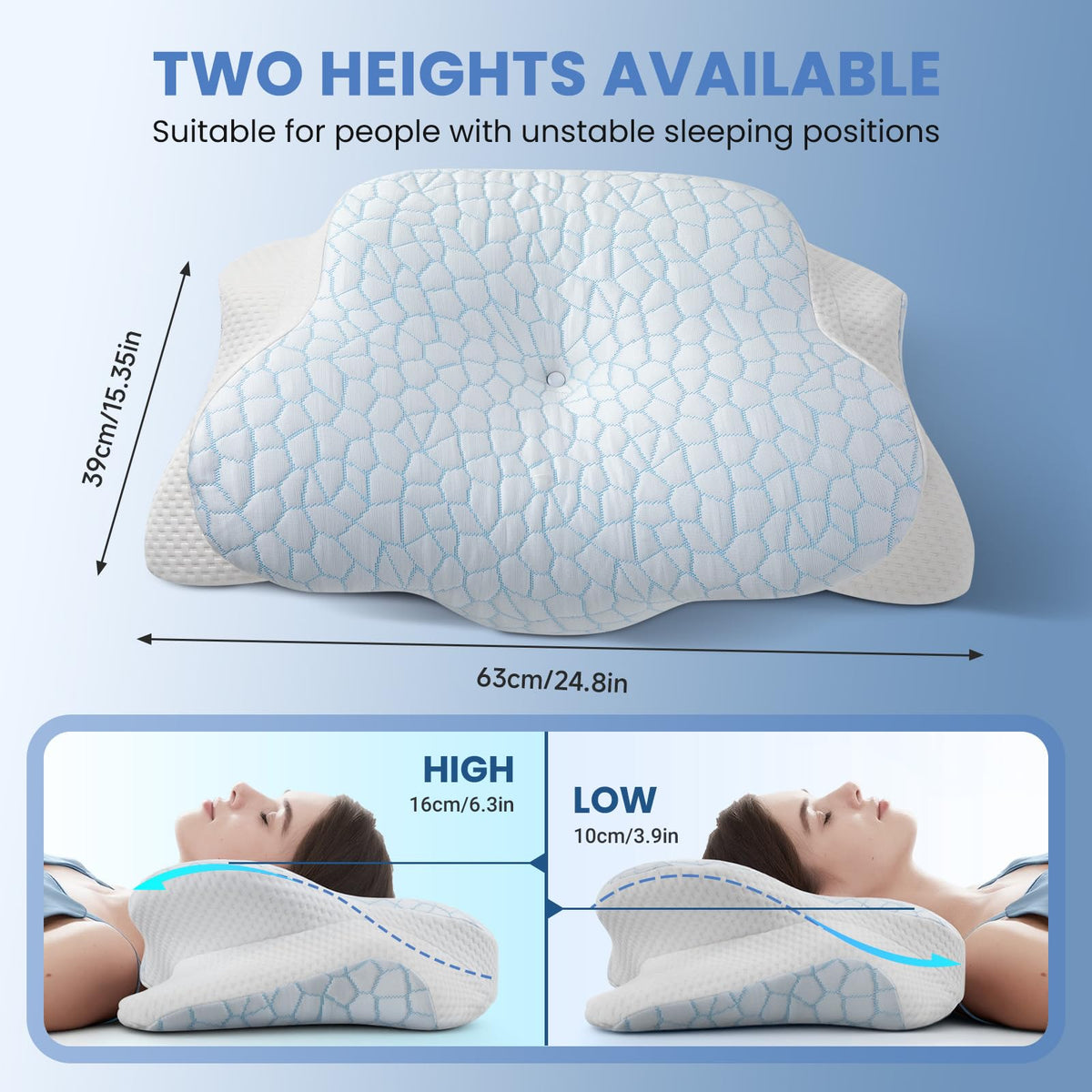 JINXIA memory foam core contours to the neck for lasting support.