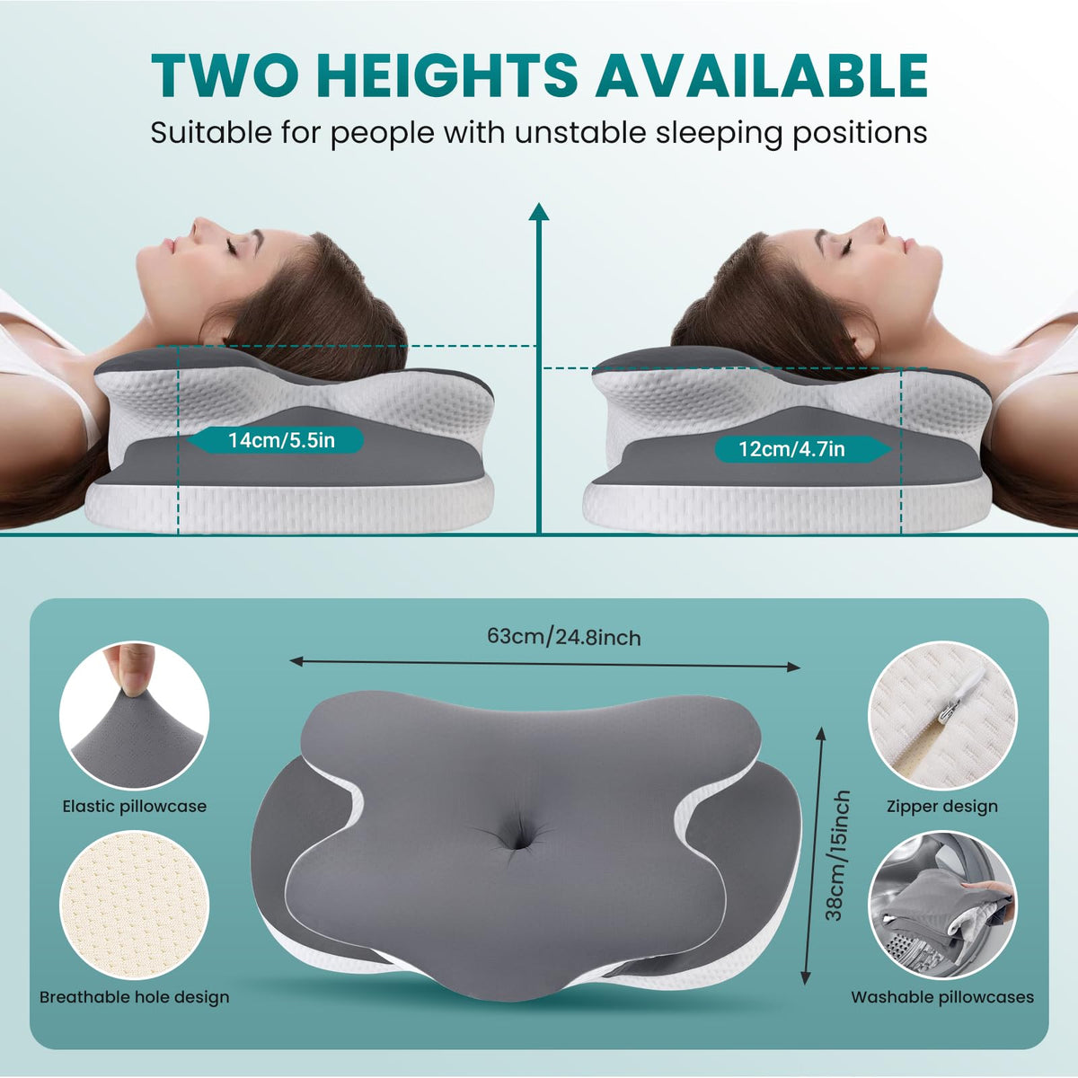 Two height options help fit side, back, and stomach sleepers.