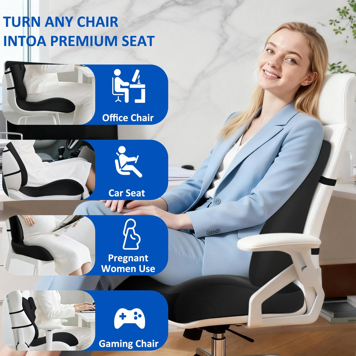 Dual cushion setup offers comprehensive JIPORIER back and seat support.