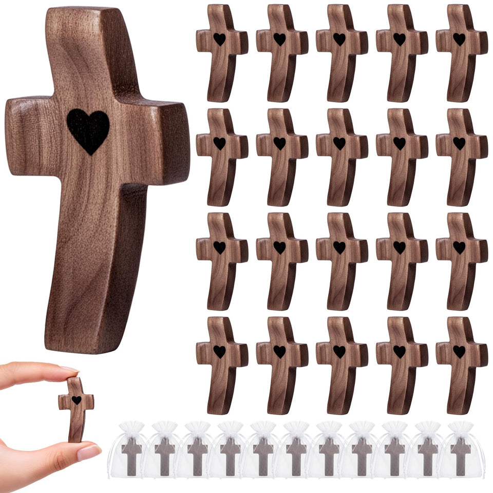 JIUKONG 20-pack wooden crosses on display with natural finish for serene decor.