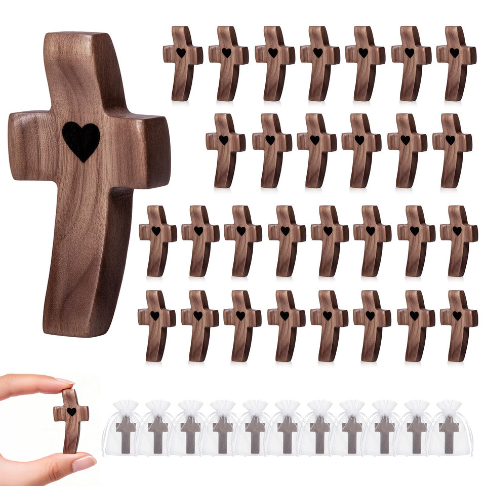 JIUKONG Cross Heart Detail: handcrafted walnut cross with smooth heart accent for mindful moments.