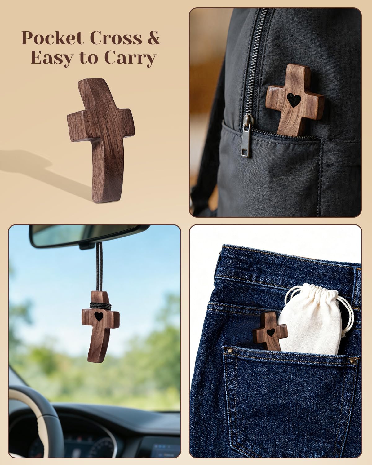 JIUKONG Cross Travel-Friendly: compact cross fits pockets or purses for daily faith moments.