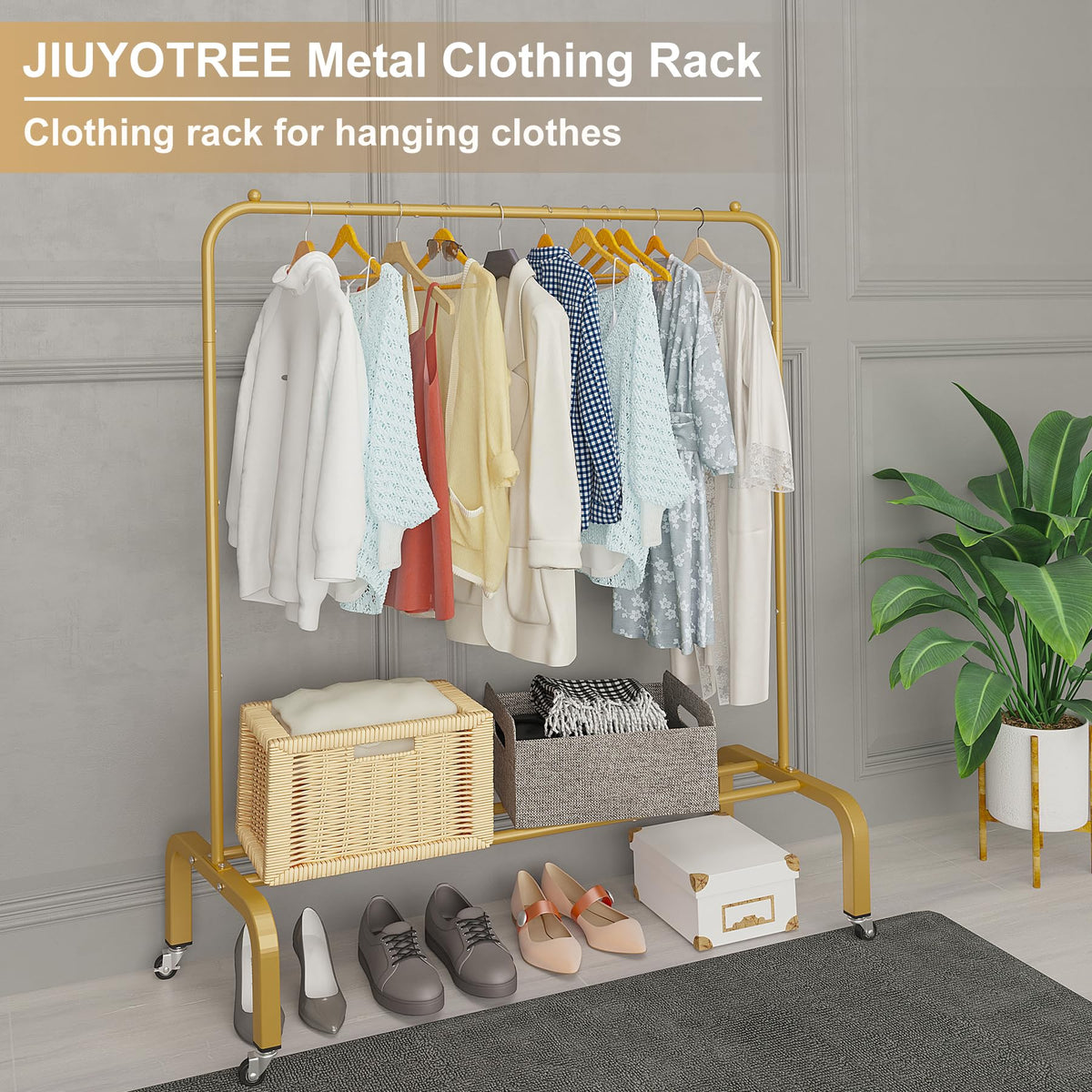 JIUYOTREE 360-degree wheels allow smooth, effortless rack movement