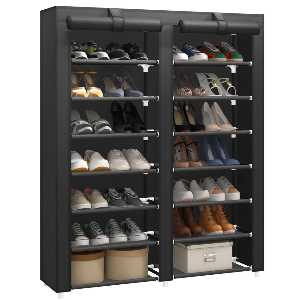 JIUYOTREE 7-Tier Shoe Storage with dustproof cover keeps shoes organized and protected.