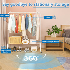 JIUYOTREE clothing rack on wheels enables easy room rearrangement