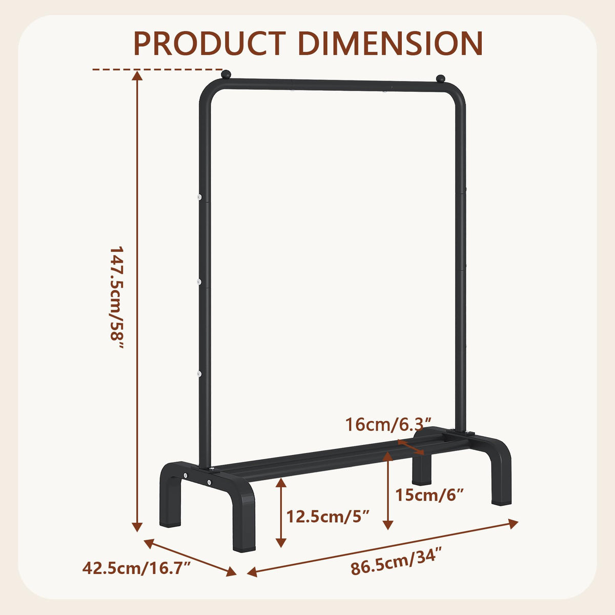 JIUYOTREE rack includes bottom shoe storage for convenient footwear organization.