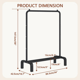 JIUYOTREE rack includes bottom shoe storage for convenient footwear organization.