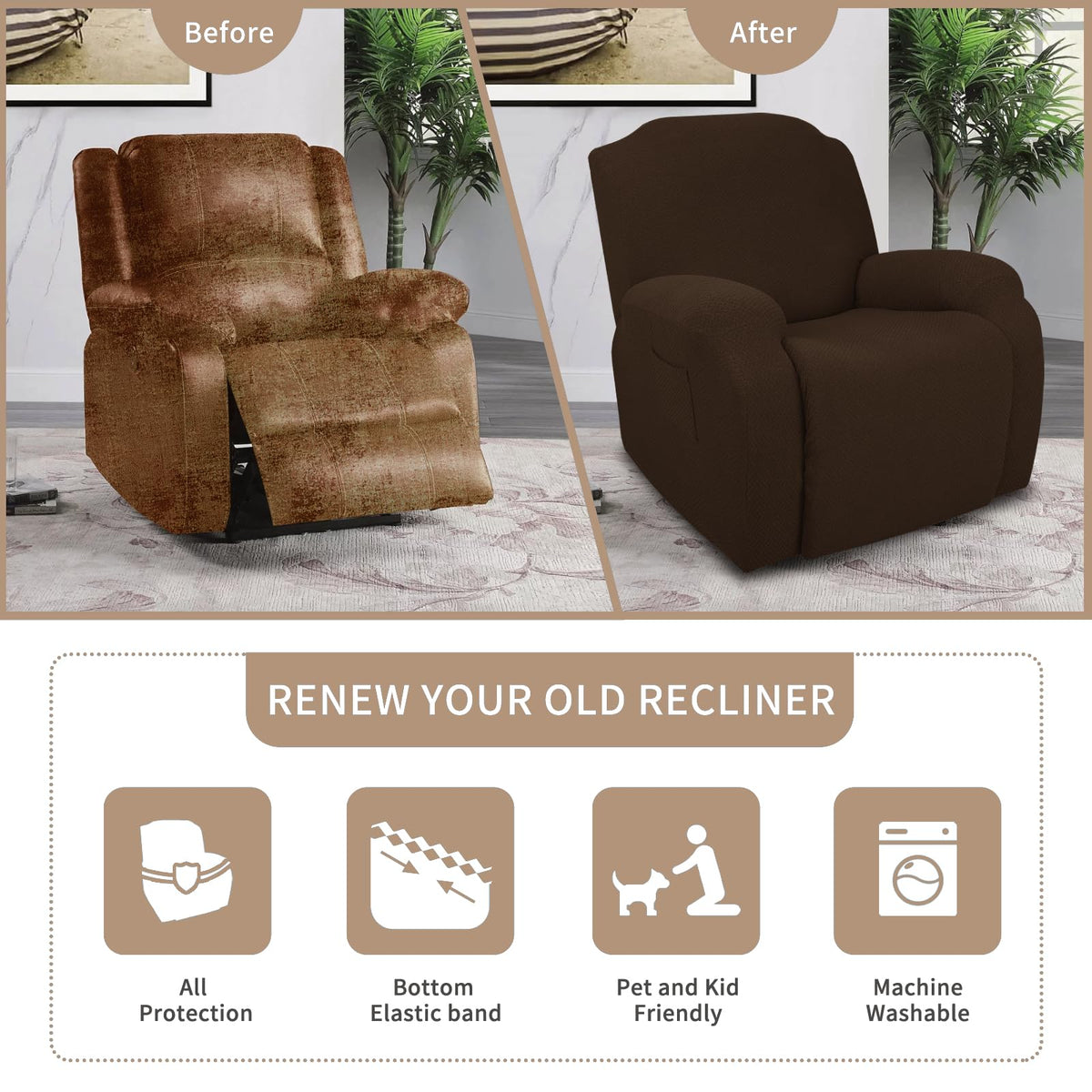 JIVINER dark coffee recliner slipcover showcasing color and stain-resistance potential