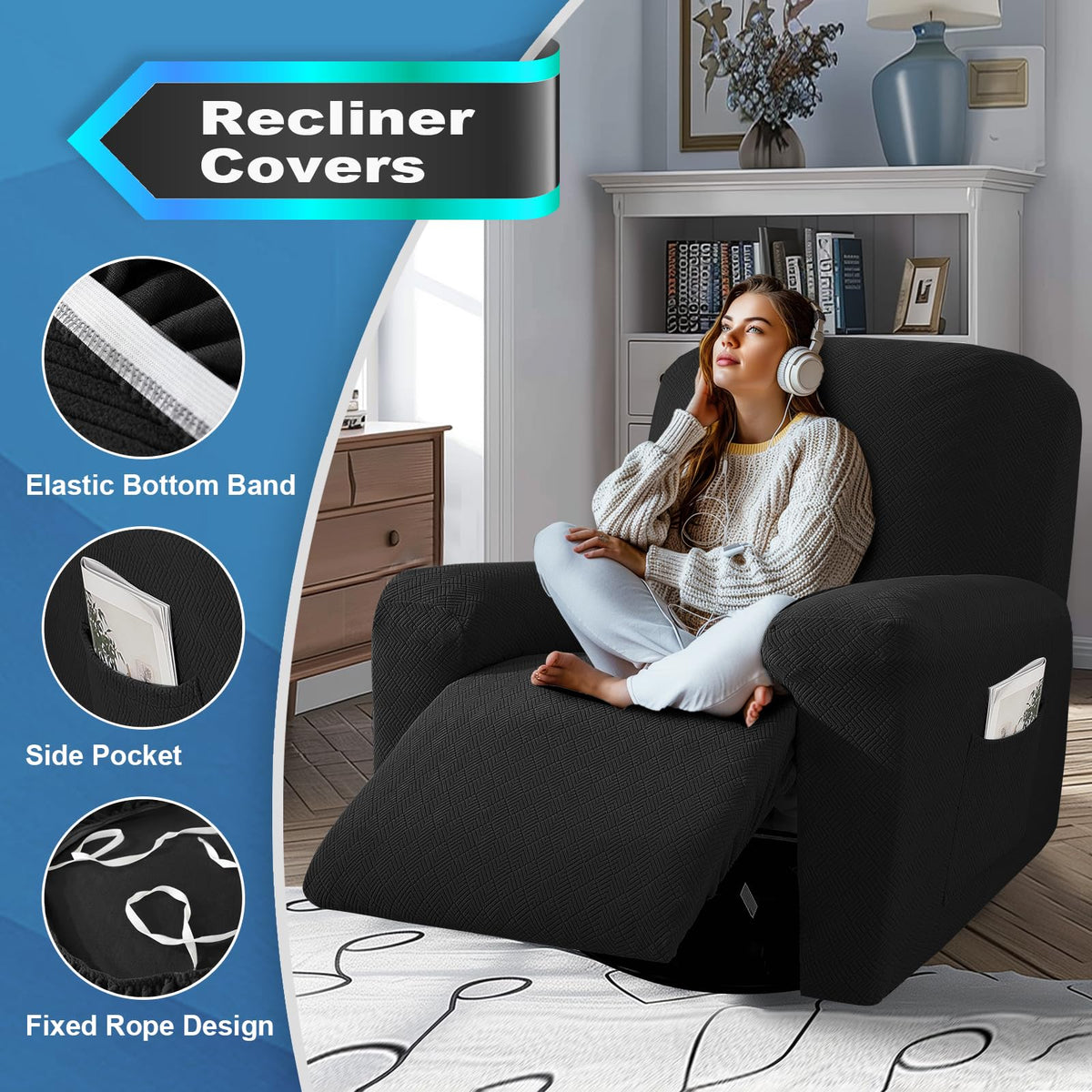 JIVINER slipcover with side pockets for remotes and small items