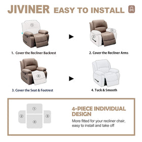 JIVINER size guide demonstrates compatible measurements for most recliners