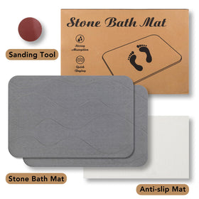 JIZEUO 2-pack stone mats save space and match modern bathrooms.