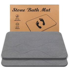 JIZEUO stone bath mat with diatomaceous absorption keeps floors dry after showers.