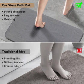 JIZEUO grey stone bath mat adds natural texture to any bathroom.