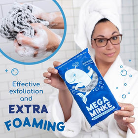 JJ KENT Mega Minke washcloth in shower for spa-like exfoliation.