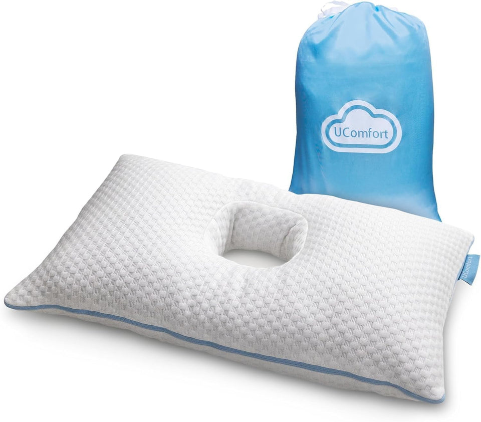 JJ Redd UComfort ear pillow with ear hole supports side sleepers and reduces ear pressure.