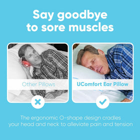 JJ Redd memory-foam ear pillow contours to head for pierced ears while sleeping.