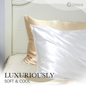 J JIMOO beige silk pillowcase complements bedding and promotes gentle sleep.