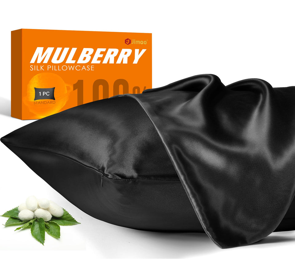 J JIMOO silk pillowcase front view with zipper for secure overnight fit.