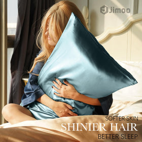 J JIMOO silk pillowcase hidden zipper close-up, secure overnight fit