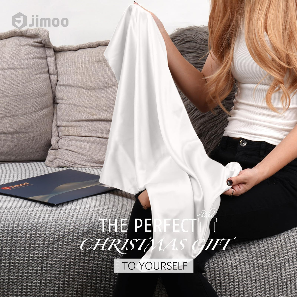J JIMOO silk pillowcase ivory queen stitching detail shows craftsmanship