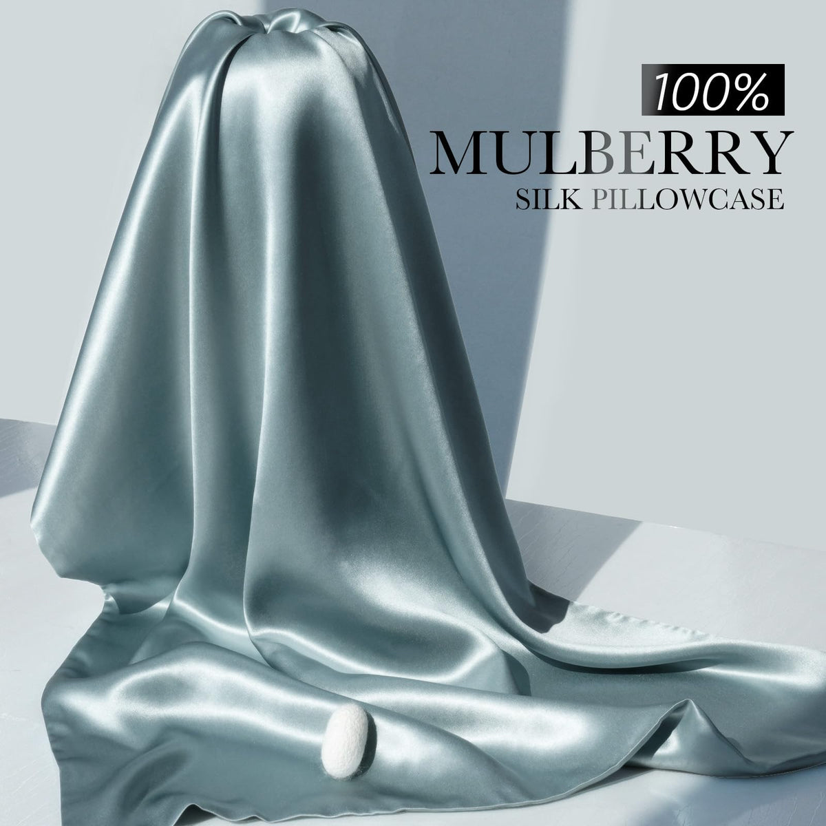 J JIMOO silk pillowcase on pillow, showcasing comfortable temperature-regulating material