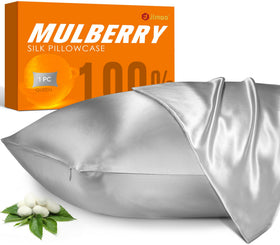 JJIMOO silk pillowcase close-up texture for smooth skin and frizz-free hair.